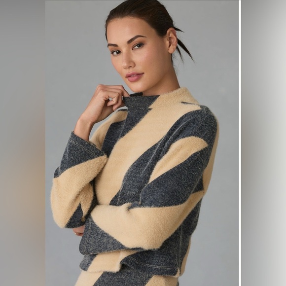 NWT Maeve Striped Knit Midi Skirt and Top in Charcoal and Tan - Picture 2 of 15